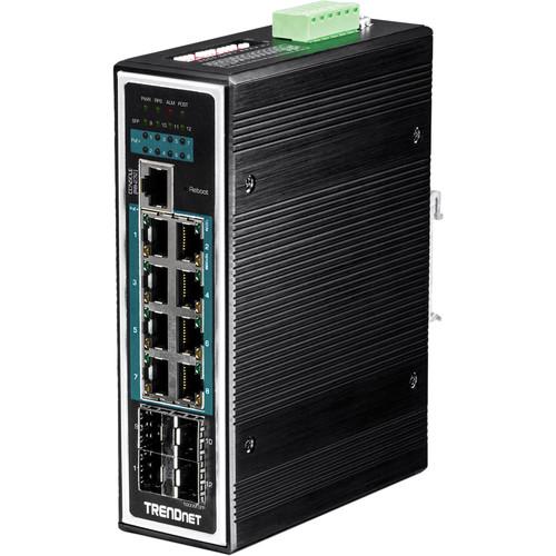 TRENDnet 12-Port Hardened Industrial Gigabit PoE Layer 2 Managed DIN-Rail Switch