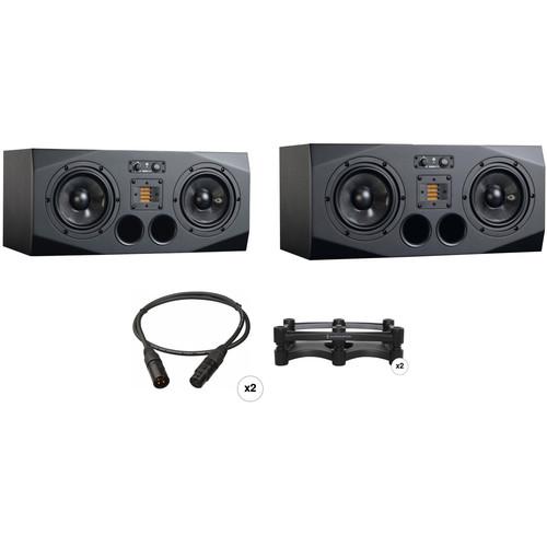 Adam Professional Audio A77X Horizontal Two 7" Studio Monitors and Two Isolation Stands Kit