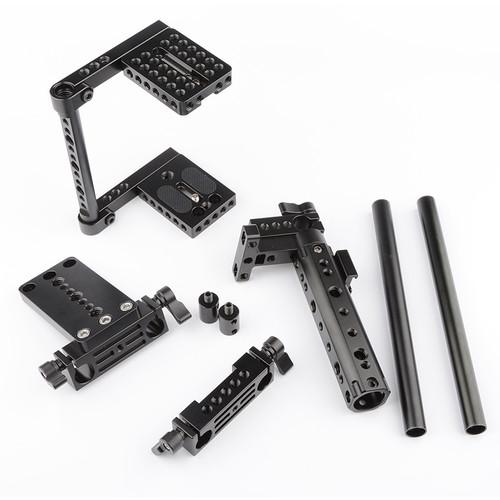 CAMVATE Camera Cage Rig with Top Handle, Tripod Plate & Rods for DSLR Mirrorless