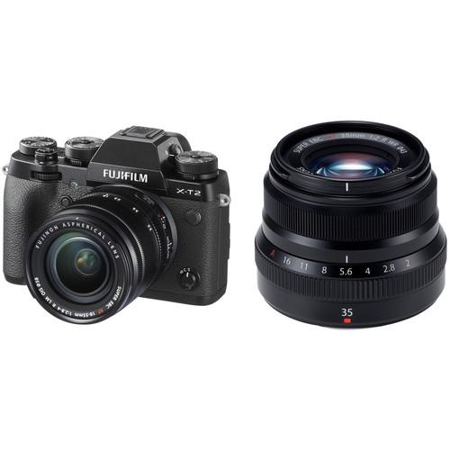 FUJIFILM X-T2 Mirrorless Digital Camera with 18-55mm and 35mm f 2 Lenses