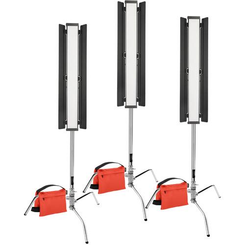 Genaray Three-Point Lighting 36" Soft Strip 3-Light Pro Kit with C-Stands