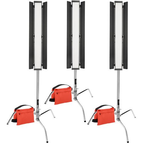 Genaray Triangle Lighting 36" Soft Strip 3-Light Pro Kit with C-Stands