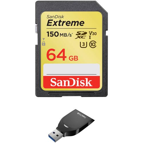 SanDisk 64GB Extreme UHS-I SDXC Memory Card and UHS-I SD Card Reader Kit