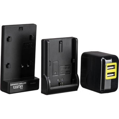 ikan Single DV Battery Charger and USB Wall Adapter with Canon LP-E6 Plate
