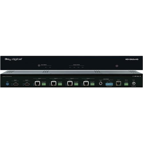 Key-Digital 2x4 4K 18G POH HDBT HDMI Distribution Amplifier Switcher with Audio De-Embedding