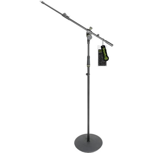 Gravity Stands Microphone Stand with Round Base and 2-Point Adjustment Telescoping Boom