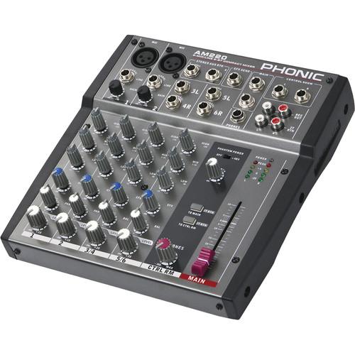 Phonic AM 220 2-Mic Line 2-Stereo Input Compact Mixer