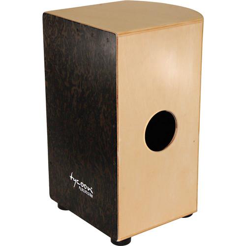 Tycoon Percussion Roundback Series Black Makah Burl Frontplate and Siam Oak Body Cajon