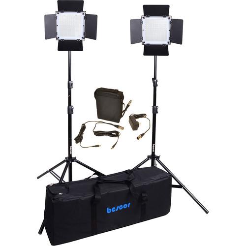 Bescor FP-576KB Bi-Color Wireless Control LED Studio 2-Light Kit with Battery