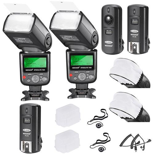 Neewer VK750 II Pro i-TTL Two Flash Kit for Nikon Cameras with FC-16 Trigger and Accessories