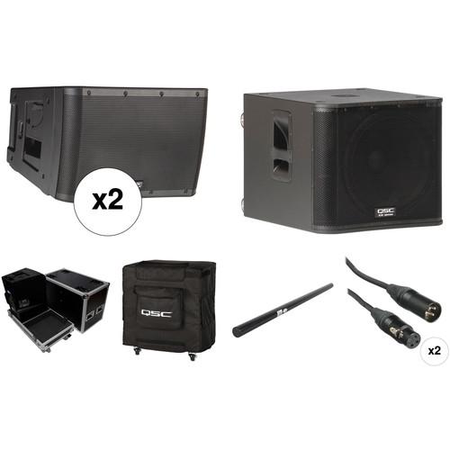 QSC KLA12 Dual Line Array Kit with KW181 Subwoofer, Flight Case, Cover, Speaker Pole & Cables