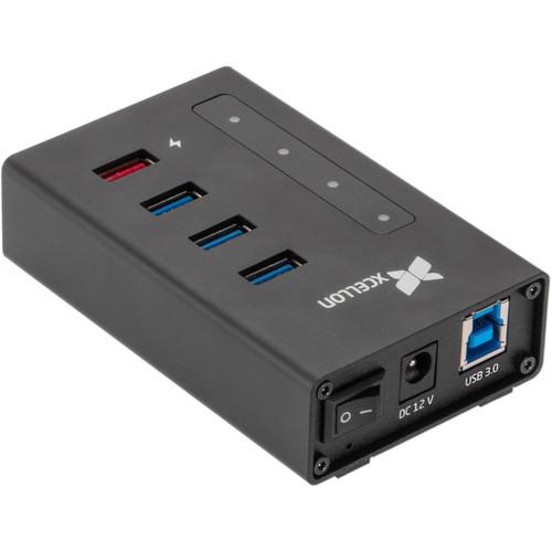Xcellon 4-Port Powered USB 3.0 Slim Aluminum Hub with 1 Dual Data Charging Port