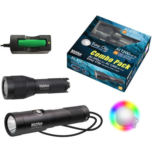 Bigblue Combo Pack: AL450 Narrow & AL1200NP-II Dive Lights with Rainbow Clip