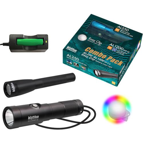 Bigblue Combo Pack: Black AL250 & AL1200NP-II Dive Lights with Rainbow Clip