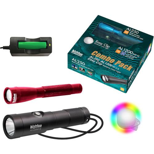Bigblue Combo Pack: Red AL250 & AL1200NP-II Dive Lights with Rainbow Clip