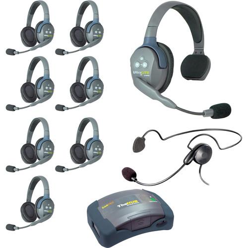 Eartec Ultralite Hub 9 Person System with 1 Single, 7 Double and 1 Cyber, Batteries, Charger and Case
