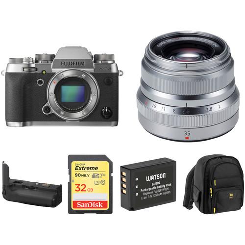 FUJIFILM X-T2 Mirrorless Digital Camera with 35mm f 2 Lens and Accessory Kit