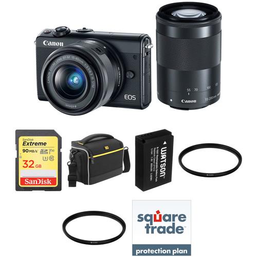 Canon EOS M100 Mirrorless Digital Camera with 15-45mm and 55-200mm Lenses Deluxe Kit