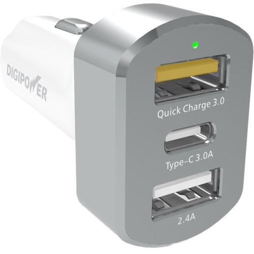 DigiPower High Power USB Type-C 3-Port Car Charger