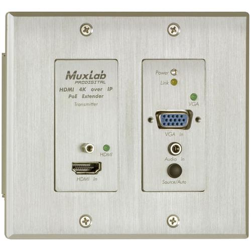 MuxLab HDMI VGA over IP 4K PoE Wall Plate Transmitter