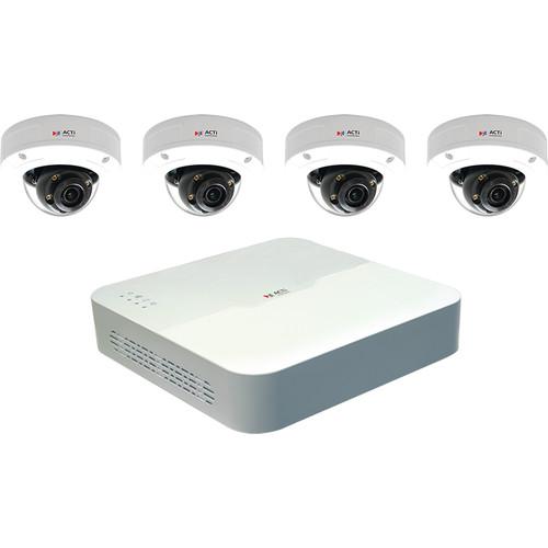 ACTi ZNR-120P 4-Channel 8MP NVR with 1TB HDD and 4 A92 3MP Outdoor Night Vision Mini Dome Cameras Kit