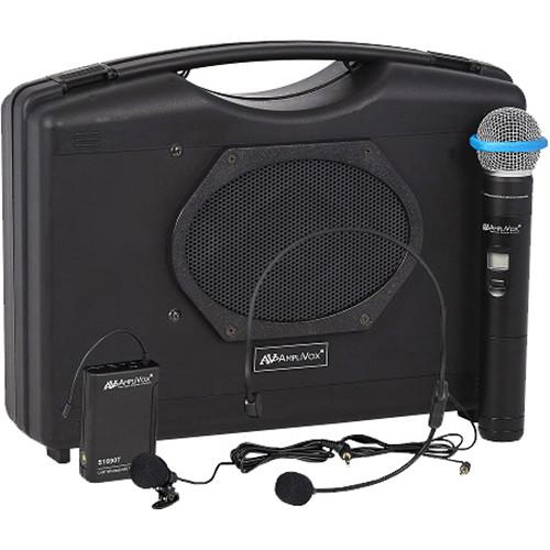 AmpliVox Sound Systems SW224A Dual Wireless Audio Portable Speaker with Wireless Handheld Mic, Headset and Lapel Mics, and Bodypack Transmitter