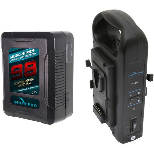 IndiPRO Tools Micro-Series 98Wh Li-Ion V-Mount Battery with Dual V-Mount Battery Charger Kit