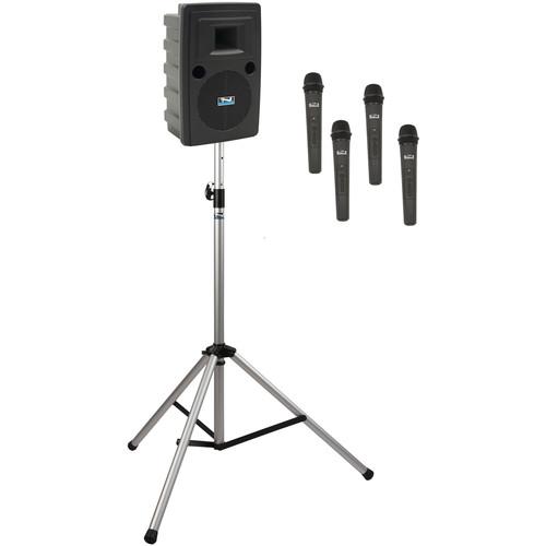 Anchor Audio LIB-BP4-HHHH Liberty Basic Package 4 Portable Bluetooth PA System with AIR Transmitter, Four Handheld Wireless Microphone Transmitters, and Speaker Stand