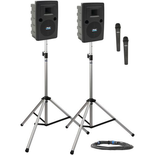 Anchor Audio LIB-DP2-HH Liberty Deluxe Package 2 Portable Bluetooth PA System with Two Handheld Wireless Microphone Transmitters, Unpowered Companion Speaker, and Speaker Stands