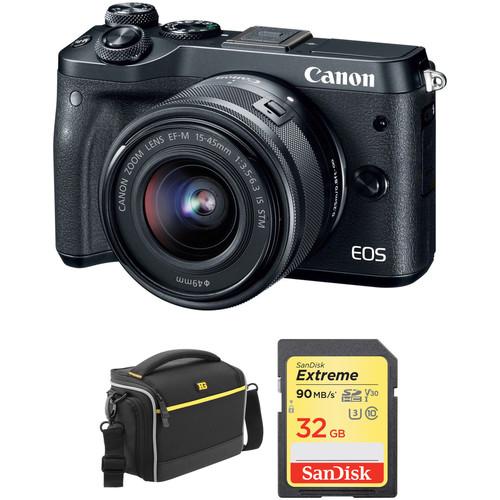 Canon EOS M6 Mirrorless Digital Camera with 15-45mm Lens and Accessories Kit