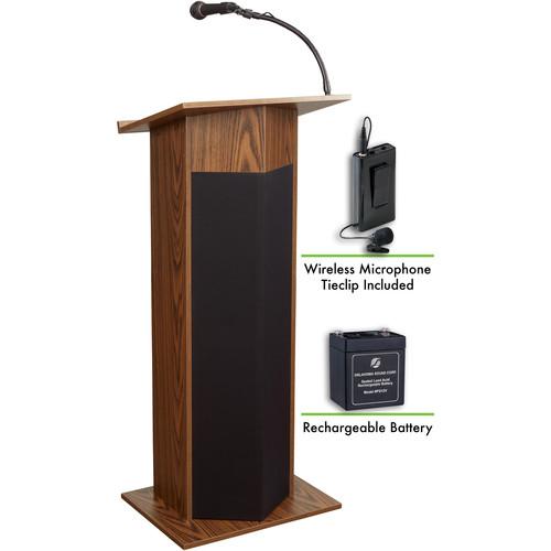 Oklahoma Sound The Power Plus Lectern with Rechargeable Battery & Wireless Tie Clip Lavalier Mic