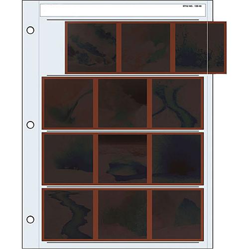 Print File Archival Storage Page for Negatives, 6x6cm , 4-Strips of 3-Frames, Horizontal, - 100 Pack