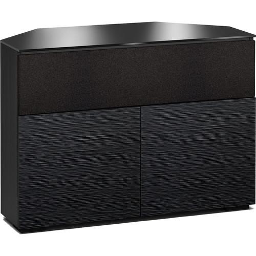 Salamander Designs Chicago 329CR 44" Corner TV Stand AV Cabinet in Textured Black Oak w Black Glass