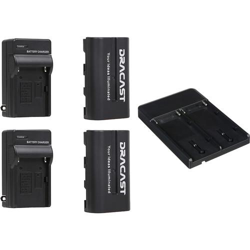 Dracast 2x NP-F 2200mAh Batteries and 2 Charger Kit with V-Mount to NP-F Converter