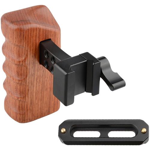 CAMVATE Right Hand Wood Handle Grip with Swat Rail Clamp & 70mm Safety Rail for Select DV and DSLR Camera Cages