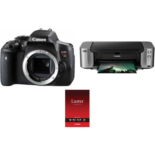 Canon EOS Rebel T6i DSLR Camera Body with Inkjet Printer Kit