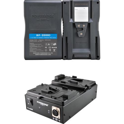 POWERANGE V-Mount Dual Simultaneous Charging Base 16.4VDC Power Station with Two 98Wh V-Mount Batteries