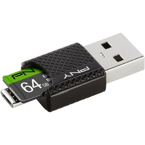 PNY Technologies 64GB Elite microSDXC Memory Card with OTG Card Reader