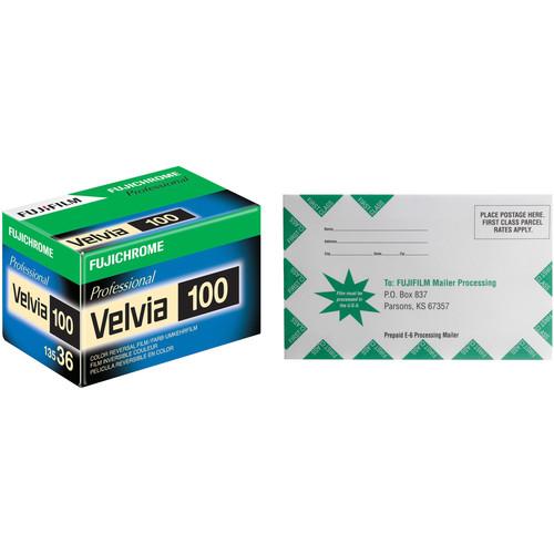 FUJIFILM Fujichrome Velvia 100 Professional RVP 100 Color Transparency Film with Processing Mailer Kit