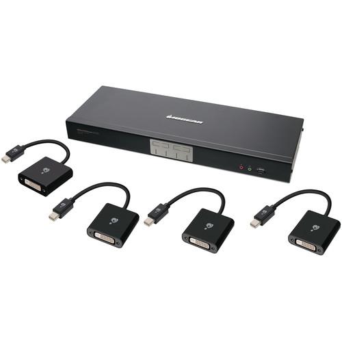 IOGEAR 4-Port Dual Link DVI KVMP Switch with 7.1 Audio Kit with Four Mini DisplayPort Adapters