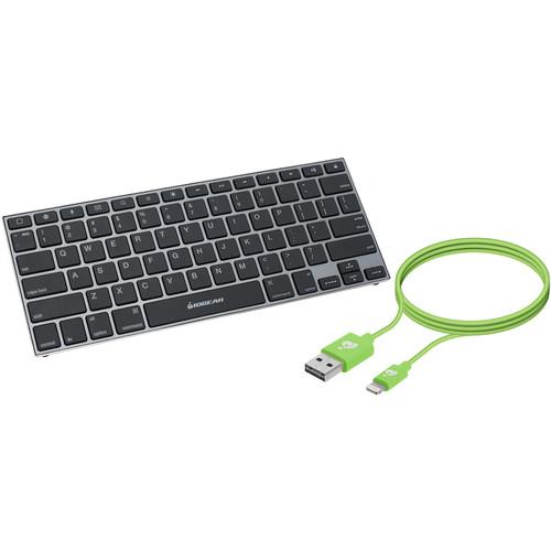 IOGEAR KeySlate Ultra-Slim Bluetooth 4.0 Keyboard with Green Reversible USB to Lightning Cable