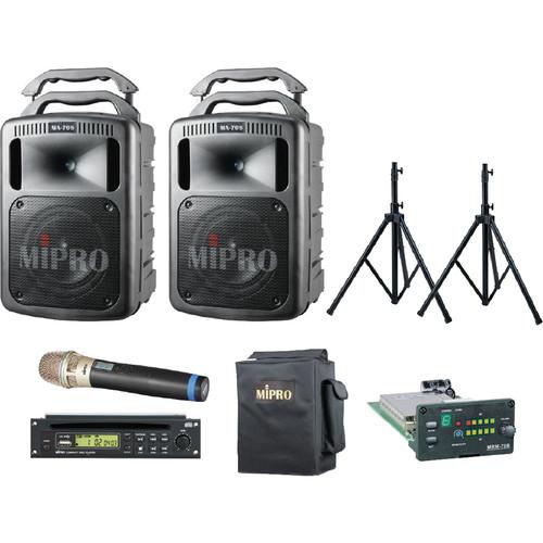 MIPRO FieldMaster Bluetooth Portable PA System with Dual Interlinked MA-708PAB Speakers and Wireless Handheld Microphone & Speaker Stands