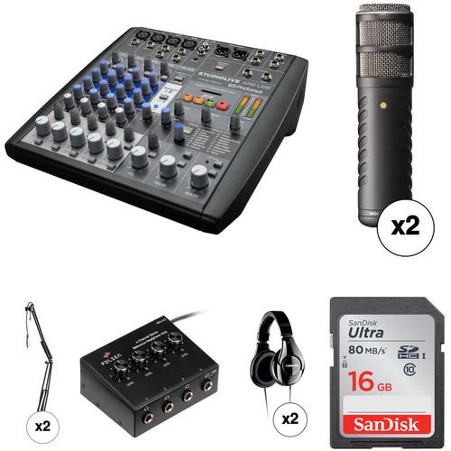 PreSonus Two-Person Radio and Podcast Kit with StudioLive Mixer, Microphones, Boom Stands, and Headphones