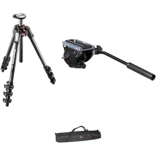 Manfrotto MVH500AH Flat Base Fluid Head, MT190CXPRO4 Tripod Legs,Padded Case Kit