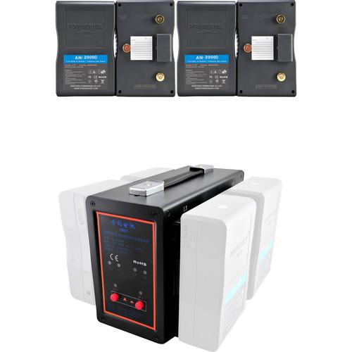 POWERANGE PR-5680A-4 Simultaneous Gold Mount Quad-Charger and 16.8 VDC Power Station With 4-98Wh Gold Mount Batteries