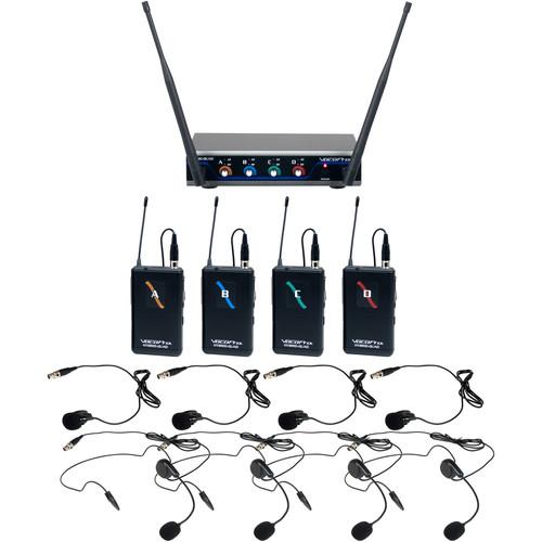 VocoPro Digital-Quad-B1 Four-Channel UHF Wireless Headset & Lavalier Microphone System