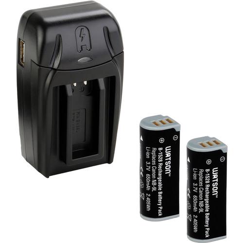 Watson Compact AC DC Charger Kit with 2 NB-9L Lithium-Ion Battery Packs