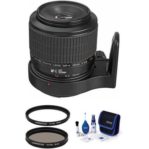 Canon MP-E 65mm f 2.8 1-5x Macro Photo Lens with Accessories Kit