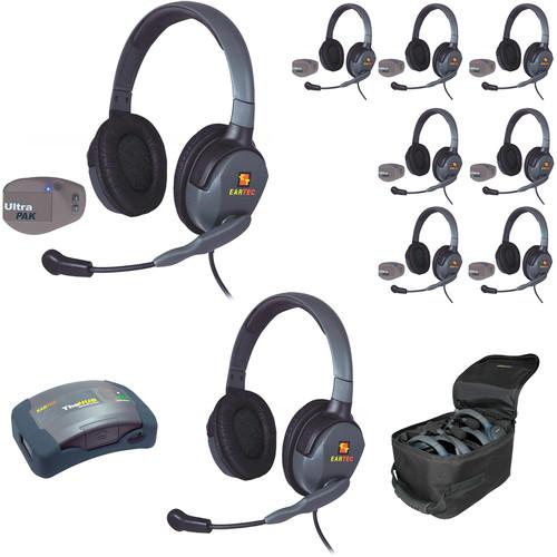 Eartec 1-Hub, 8 Ultrapak, 9 Max 4G Double Headsets and Batteries, Charger, Soft Sided Case