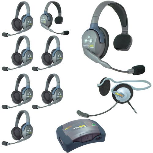 Eartec Ultralite Hub 9 Person System with 2 Single,6 Double,1 Monarch, and Batteries, Charger and Case